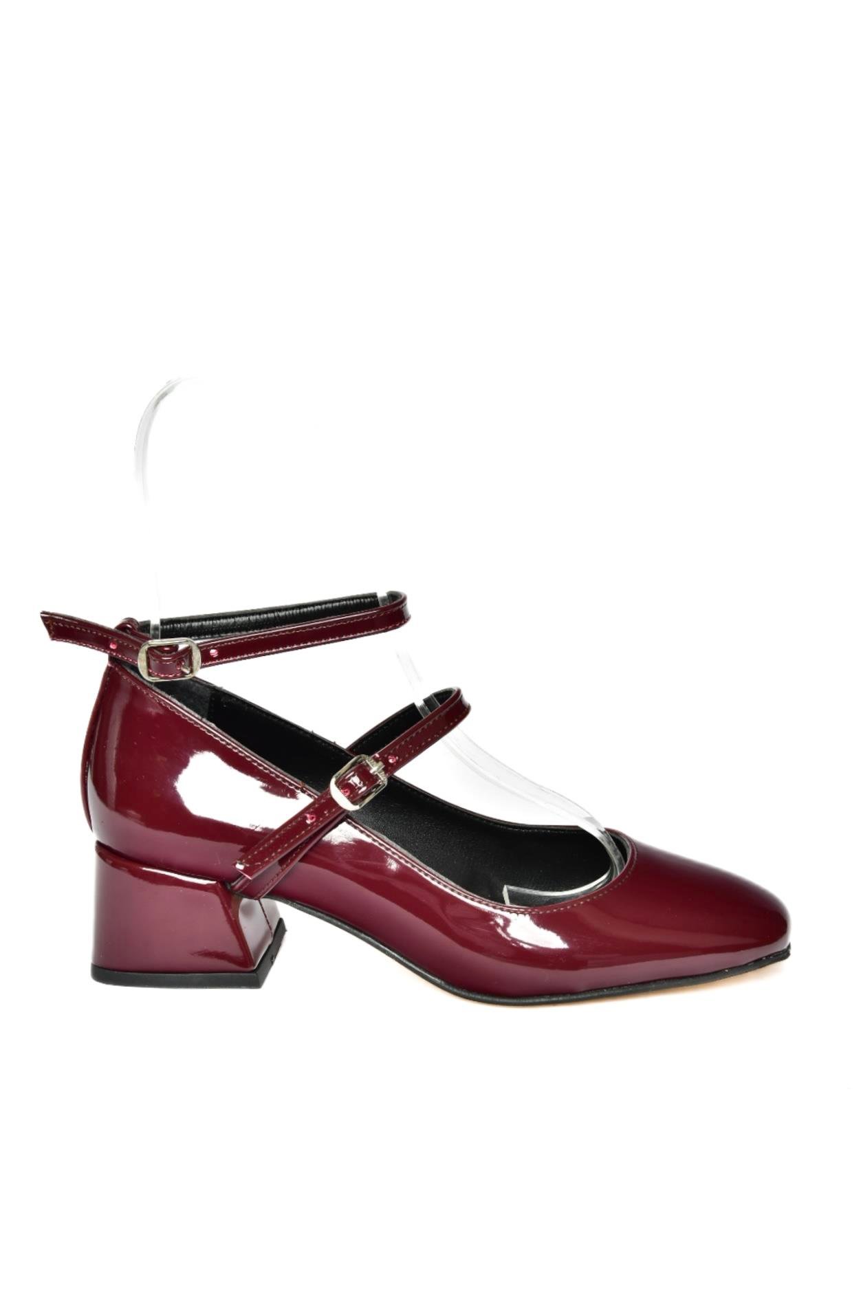 R654037208 Bordo Rugan Kalın Topuklu Kadın Ayakkabı