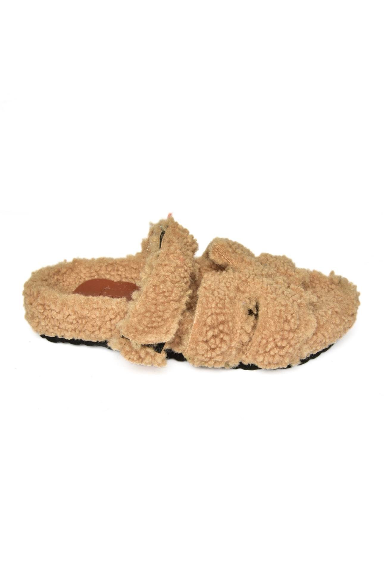 R824527204 Camel Kürklü Kadın Terlik