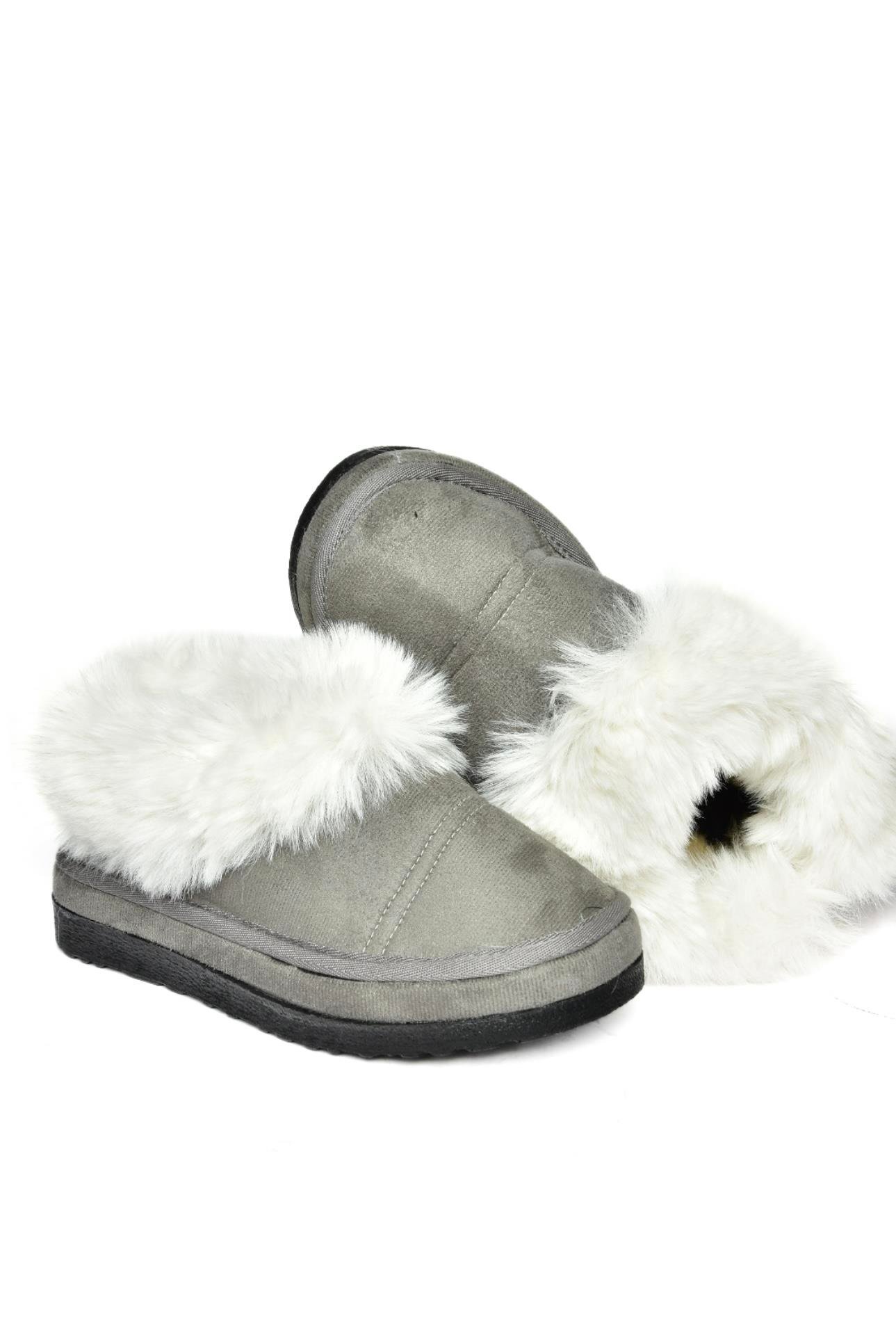 R824667202 Gri/Siyah Süet Peluş Kadın Ayakkabı 