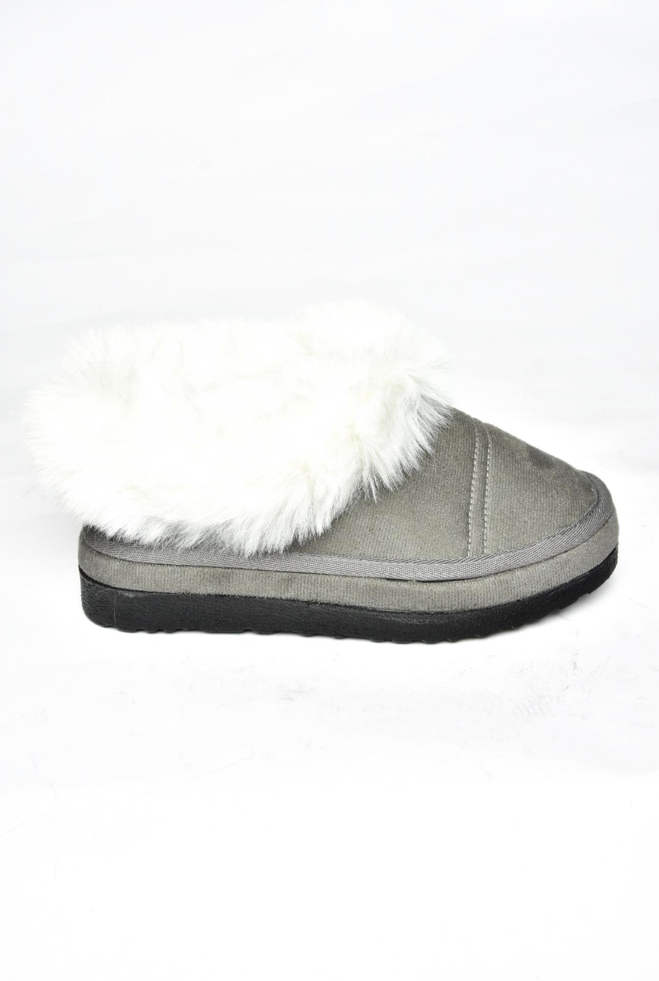 R824667202 Gri/Siyah Süet Peluş Kadın Ayakkabı 