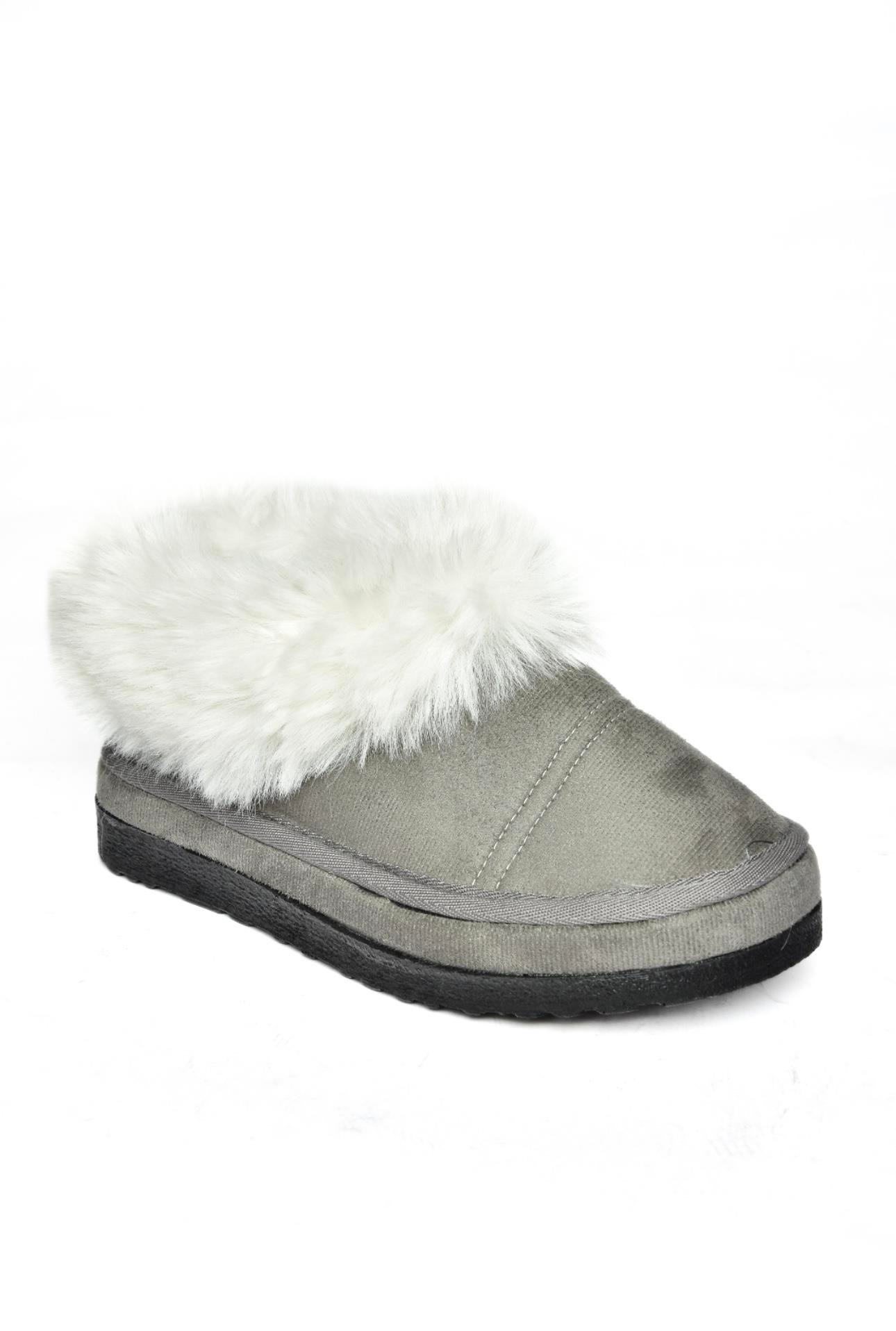 R824667202 Gri/Siyah Süet Peluş Kadın Ayakkabı 