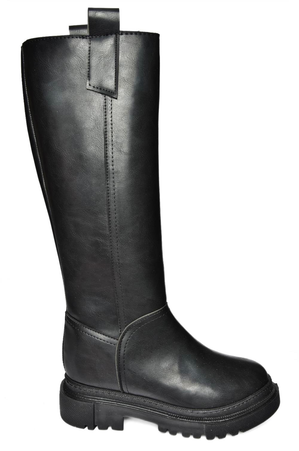 R973201109 Siyah Cilt Kalın Tabanlı Kadın Çizme