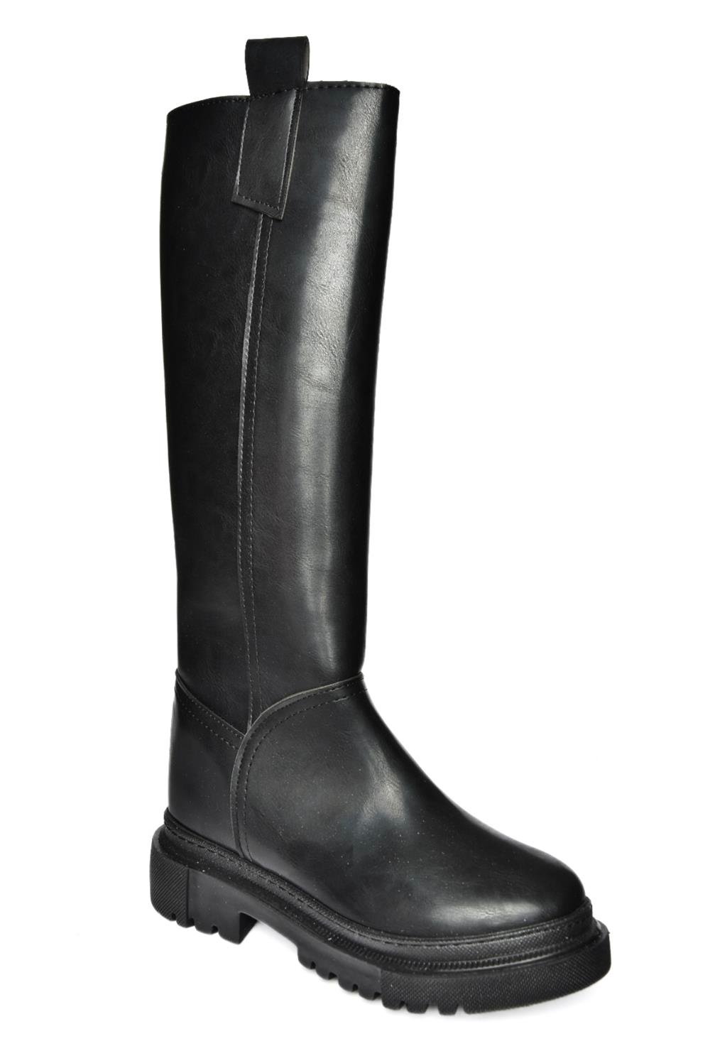 R973201109 Siyah Cilt Kalın Tabanlı Kadın Çizme