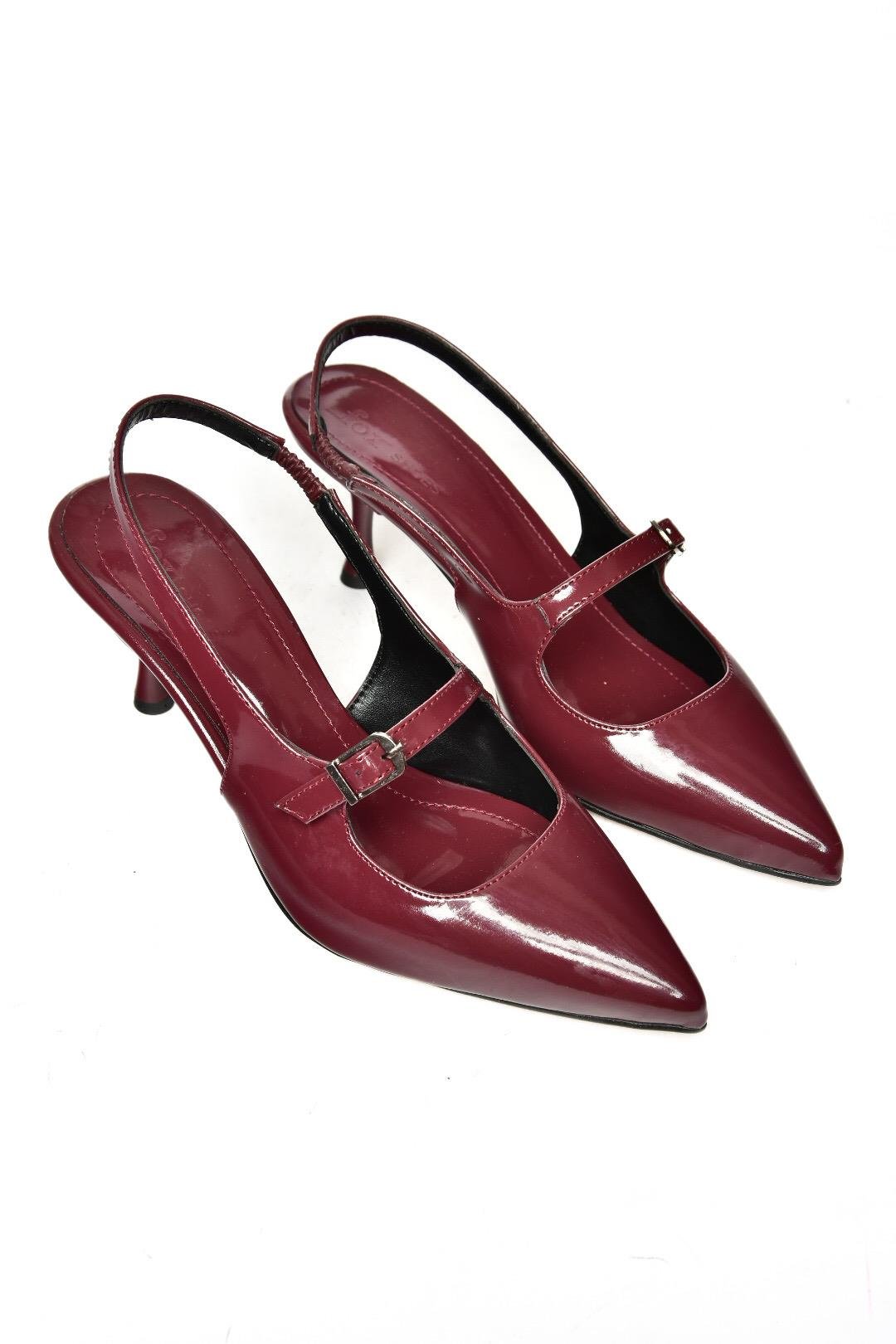 S404200608 Bordo Rugan İnce Topuklu Kadın Ayakkabı