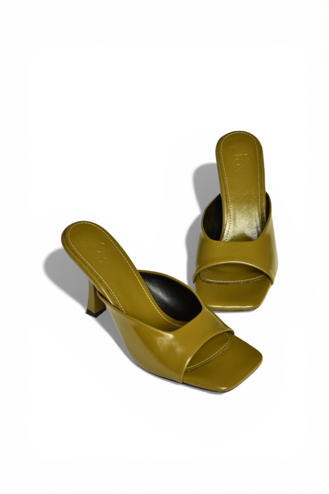 S590033160 Haki Rustik İnce Topuklu Kadın Terlik