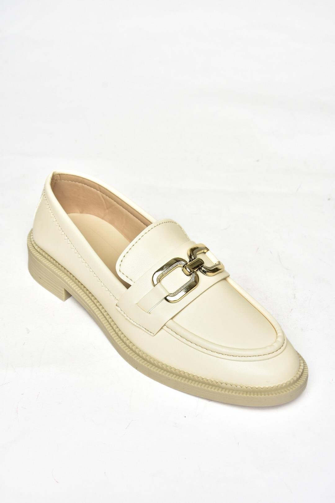 S652910009 Bej Loafer Makosen Kadın Ayakkabı