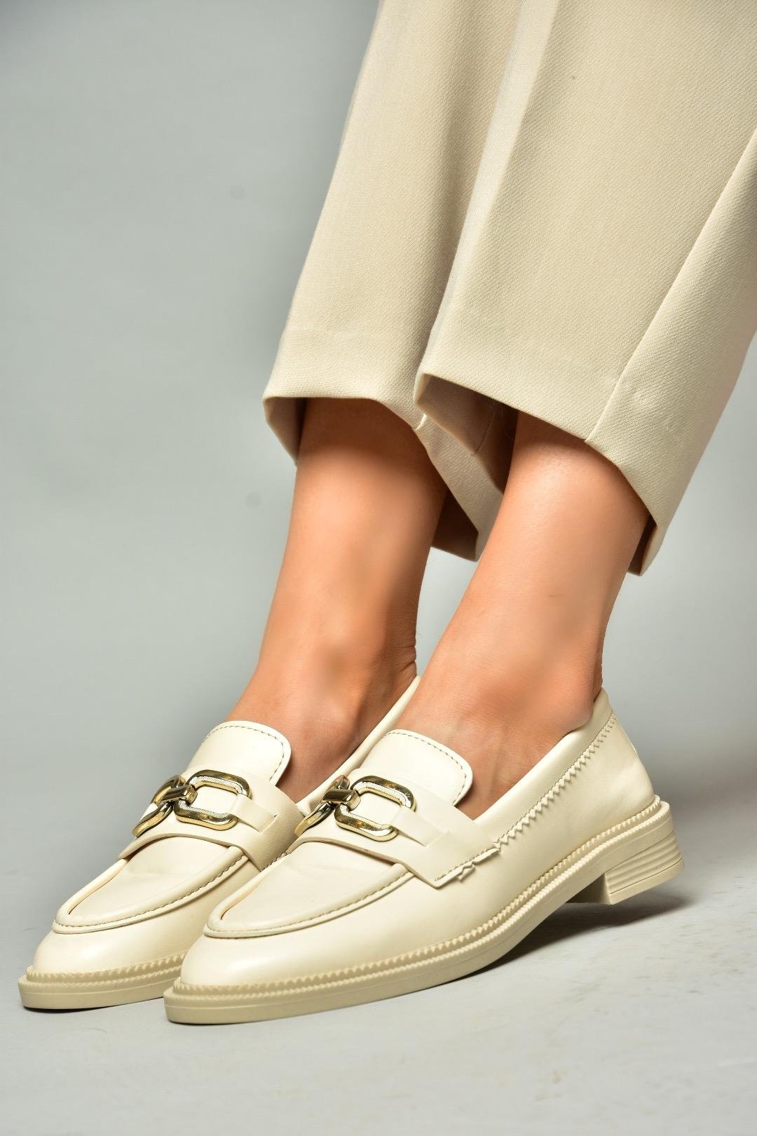 S652910009 Bej Loafer Makosen Kadın Ayakkabı