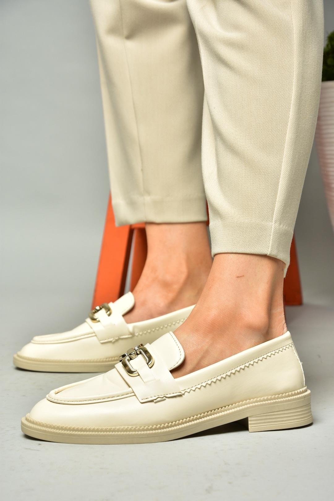 S652910009 Bej Loafer Makosen Kadın Ayakkabı