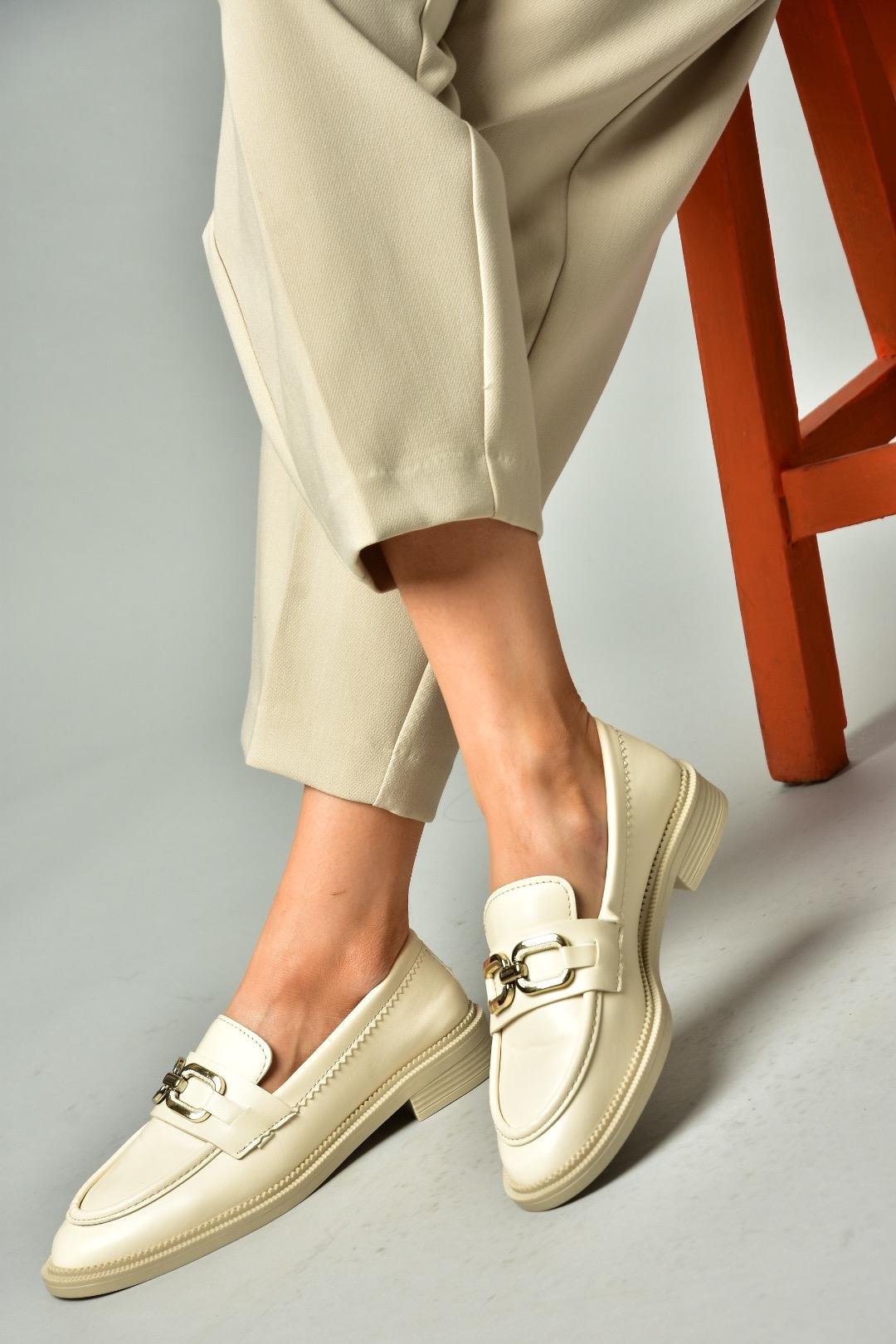 S652910009 Bej Loafer Makosen Kadın Ayakkabı