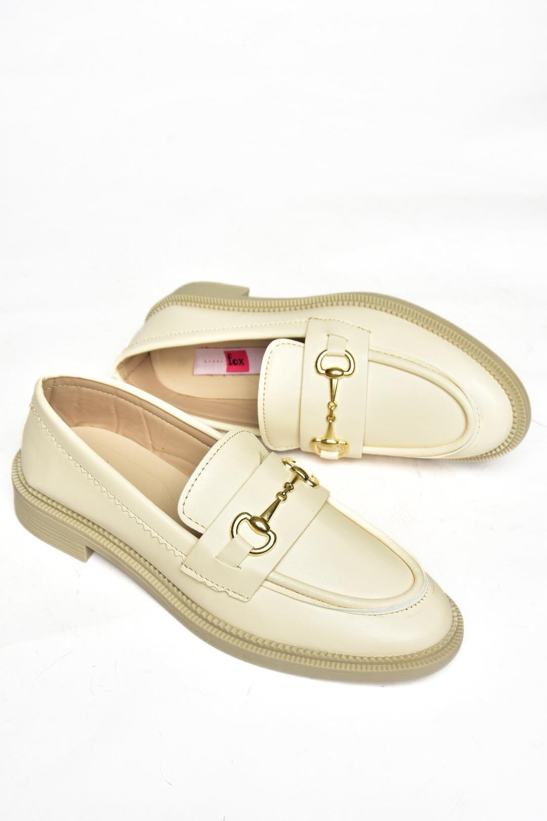 S652912009 Bej Loafer Makosen Kadın Ayakkabı