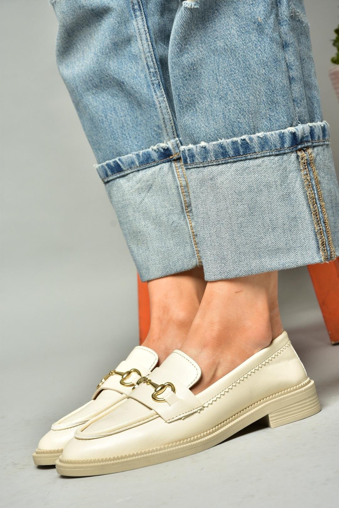 S652912009 Bej Loafer Makosen Kadın Ayakkabı