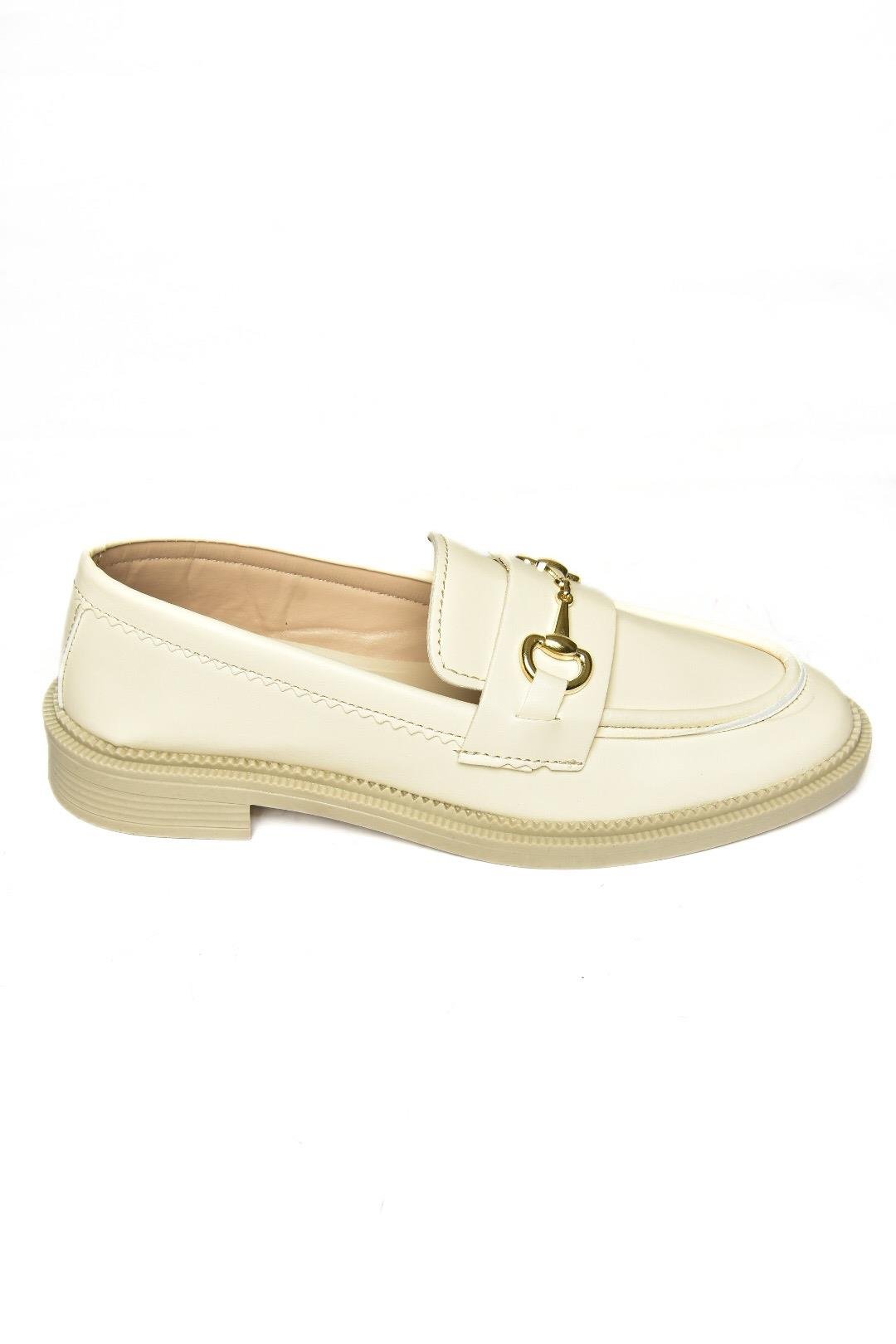 S652912009 Bej Loafer Makosen Kadın Ayakkabı