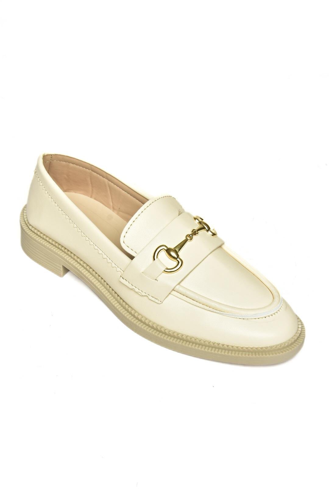 S652912009 Bej Loafer Makosen Kadın Ayakkabı