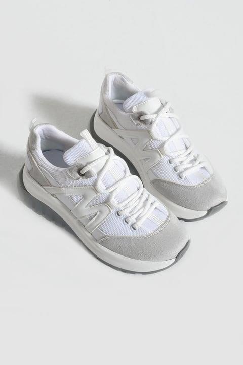 S973113002 Beyaz Süet Kadın Spor Ayakkabı Sneakers