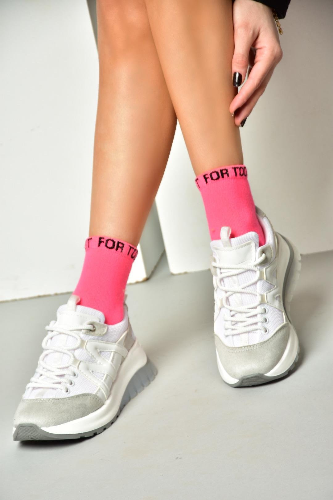 S973113002 Beyaz Süet Kadın Spor Ayakkabı Sneakers