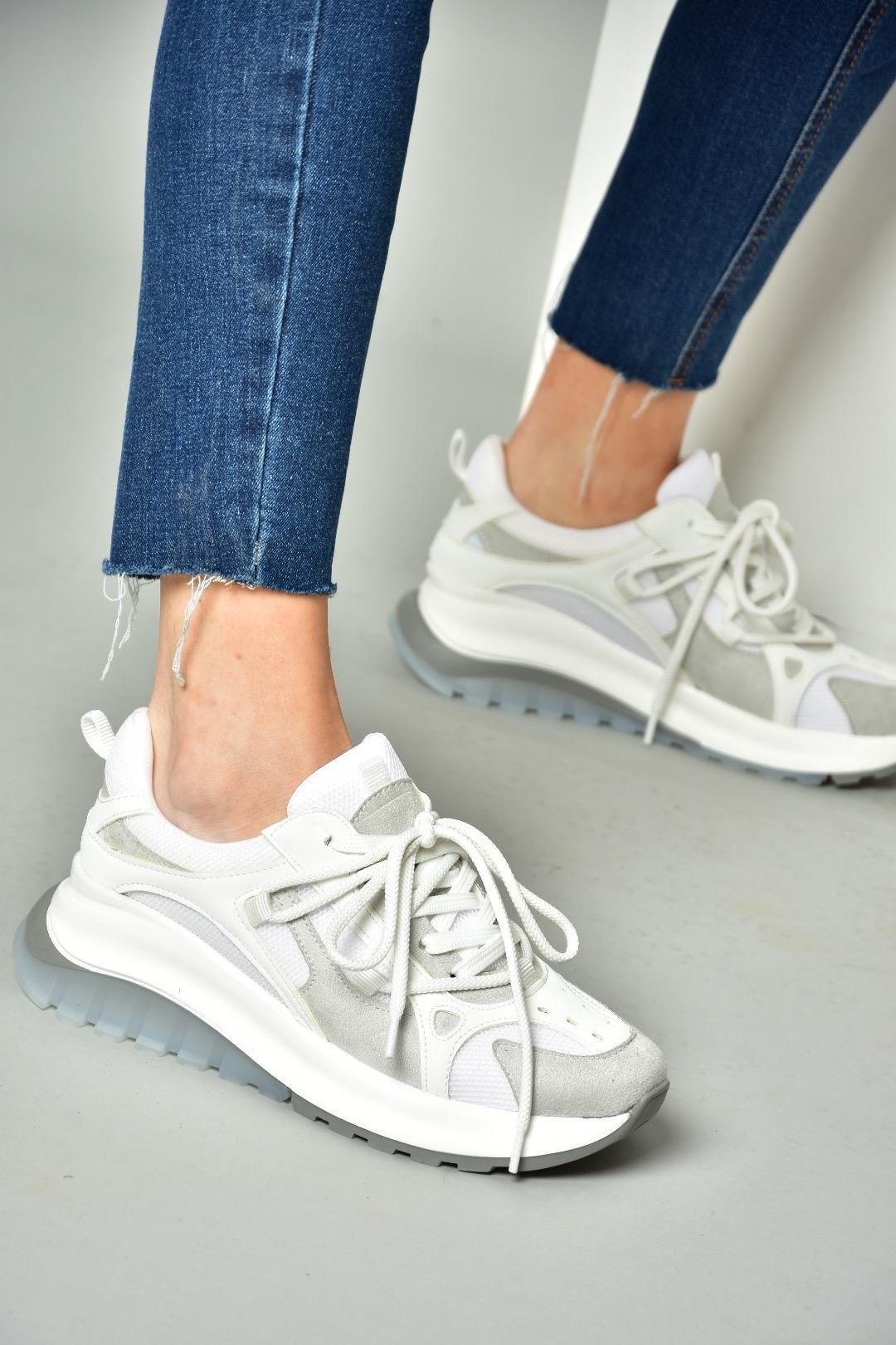 S973413104 Beyaz Kumaş Spor Ayakkabı Sneakers