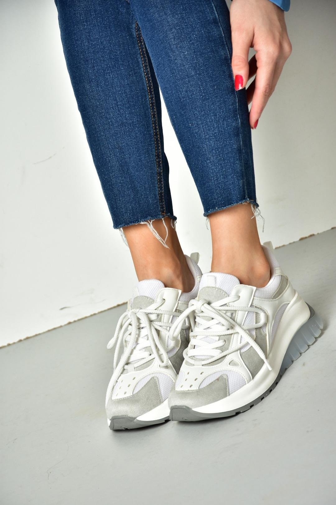 S973413104 Beyaz Kumaş Spor Ayakkabı Sneakers