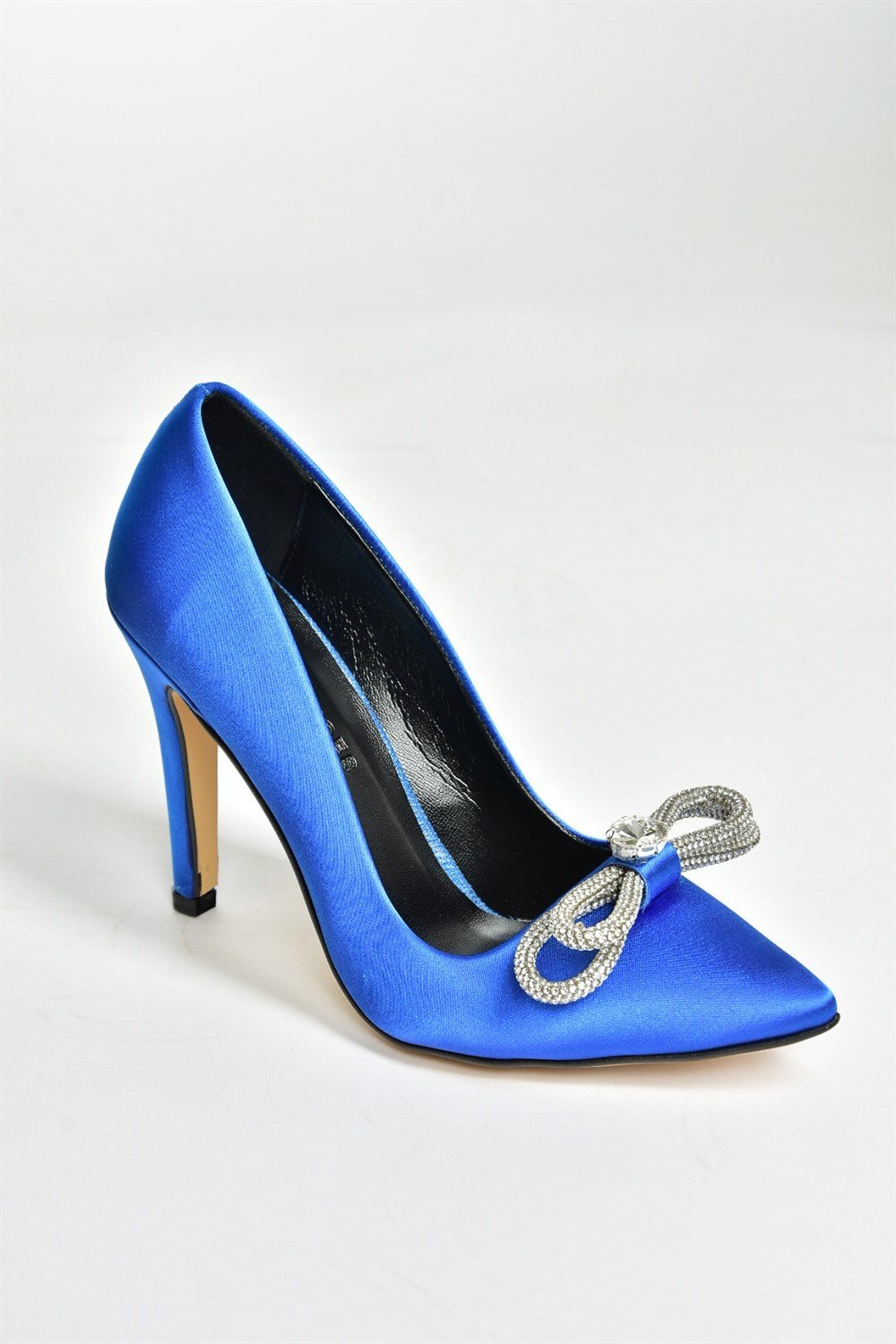 Saks Mavi Saten Kumaş Taşlı Kadın Stiletto M253972004