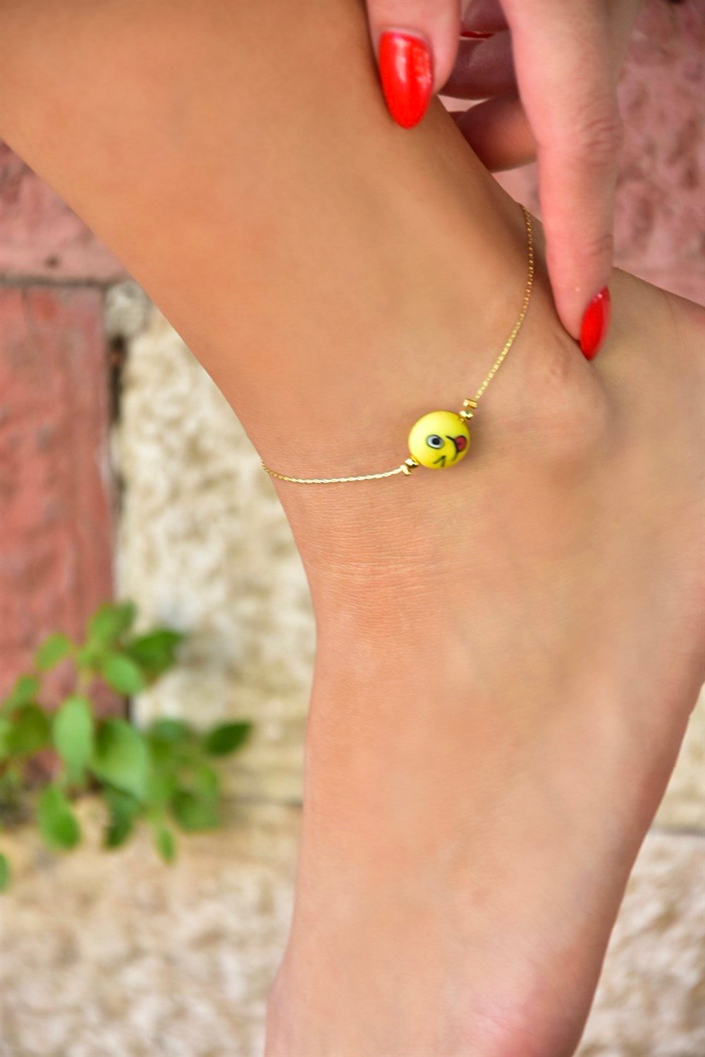 Sarı Muzip Gülen Suratlı Gold Zincir Halhal  KA011212