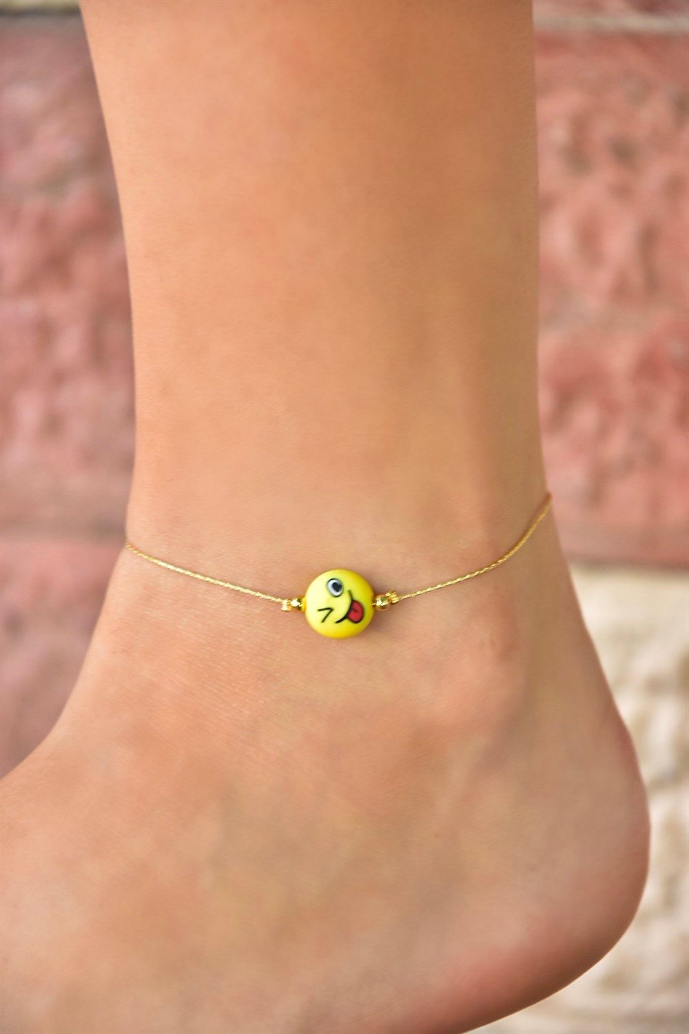 Sarı Muzip Gülen Suratlı Gold Zincir Halhal  KA011212