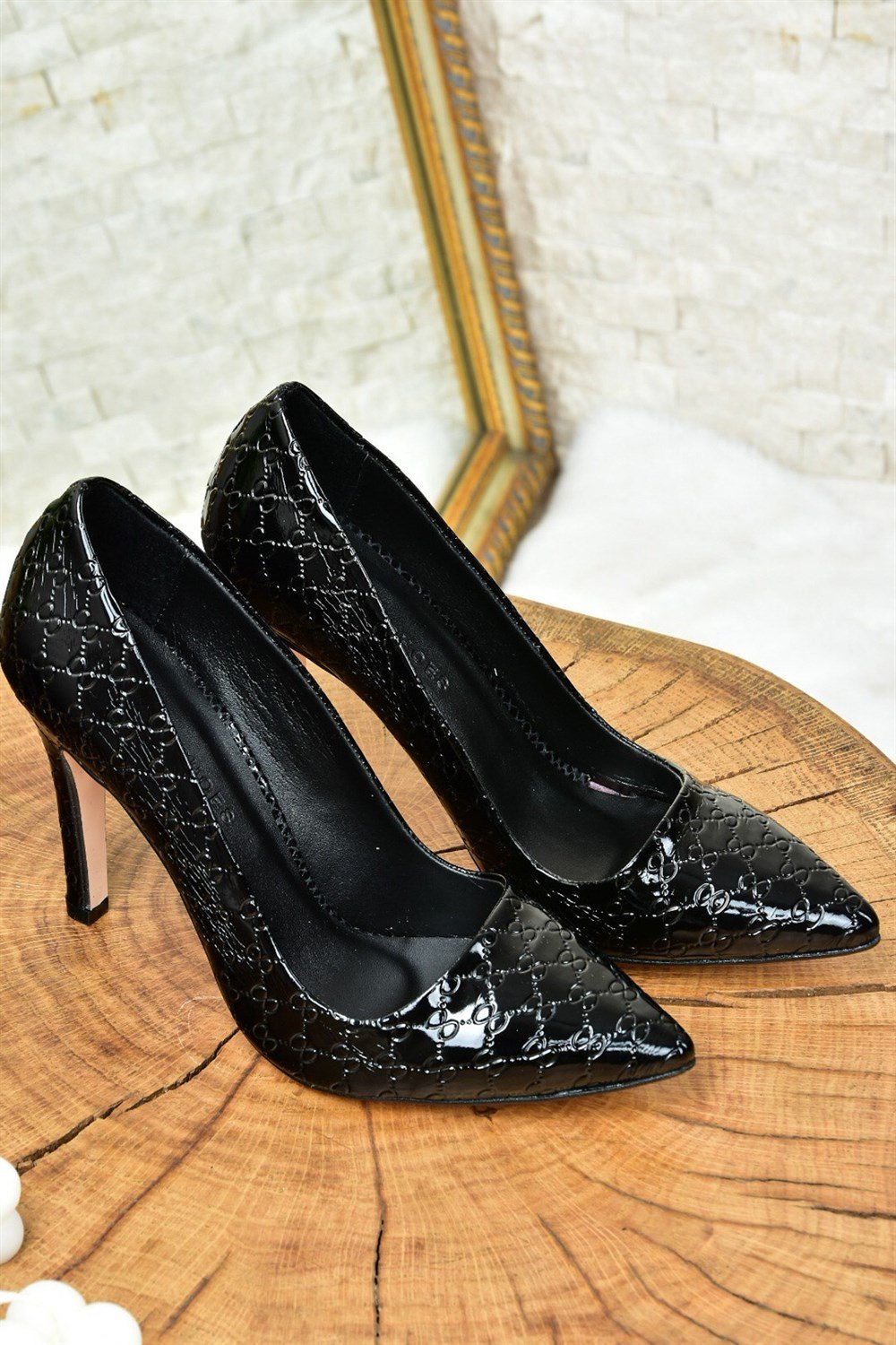 Siyah Rugan Baskı Kadın İnce Topuklu Stiletto L253971524