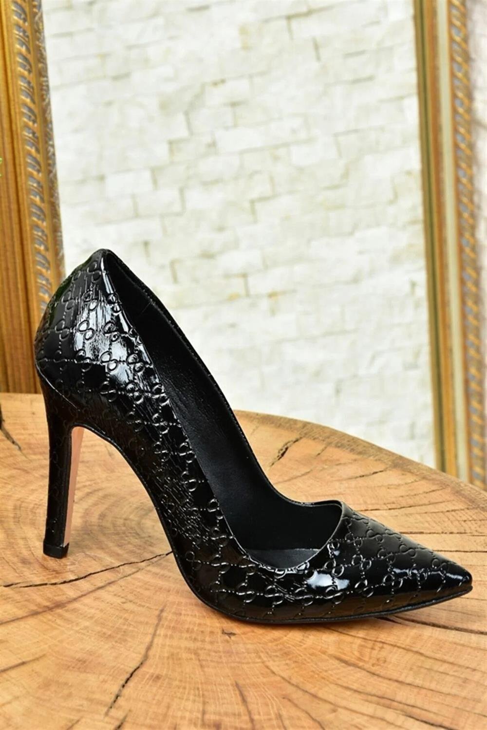 Siyah Rugan Baskı Kadın İnce Topuklu Stiletto L253971524