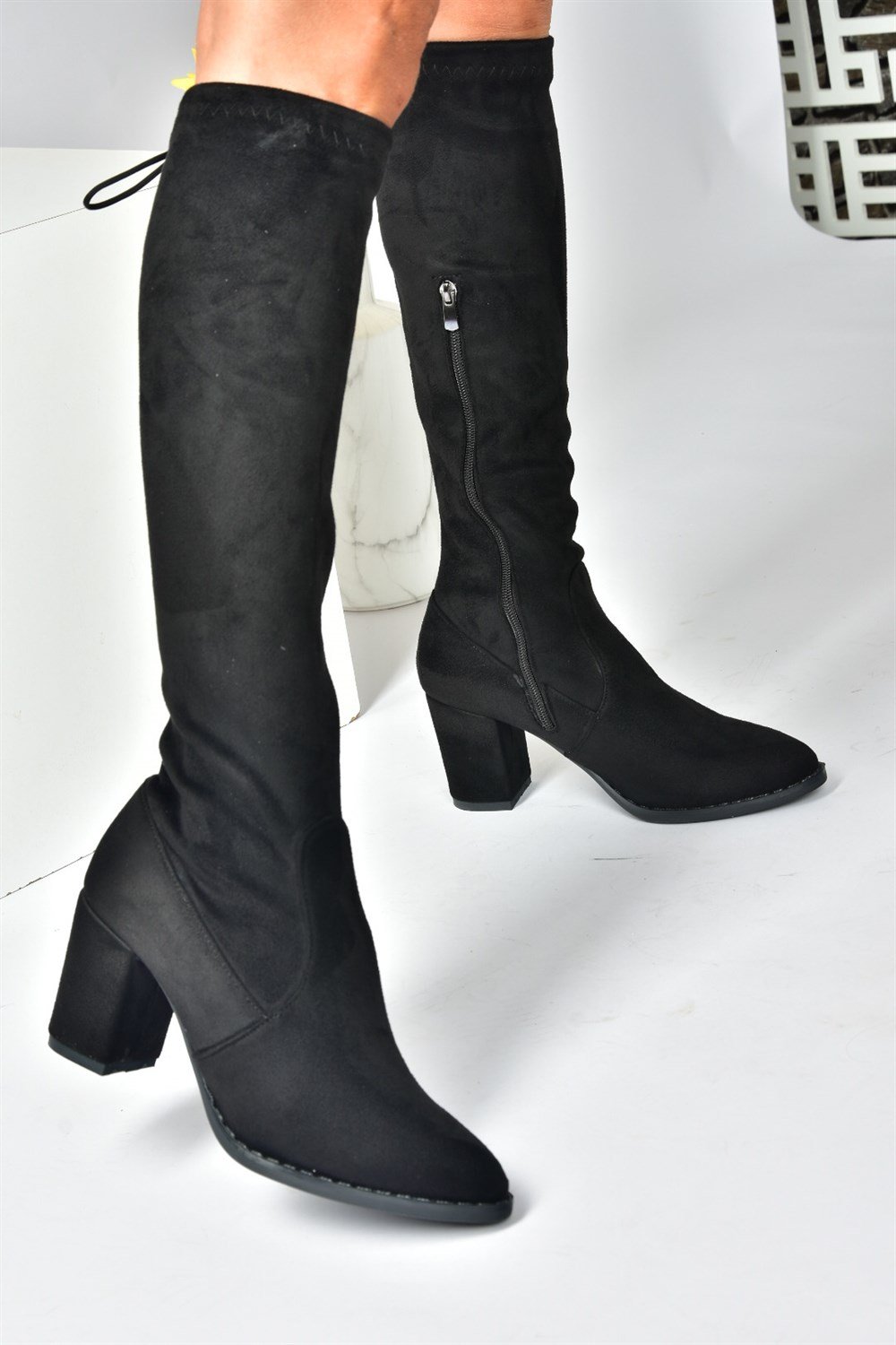 Siyah Süet Streç Çorap Çizme N997080402