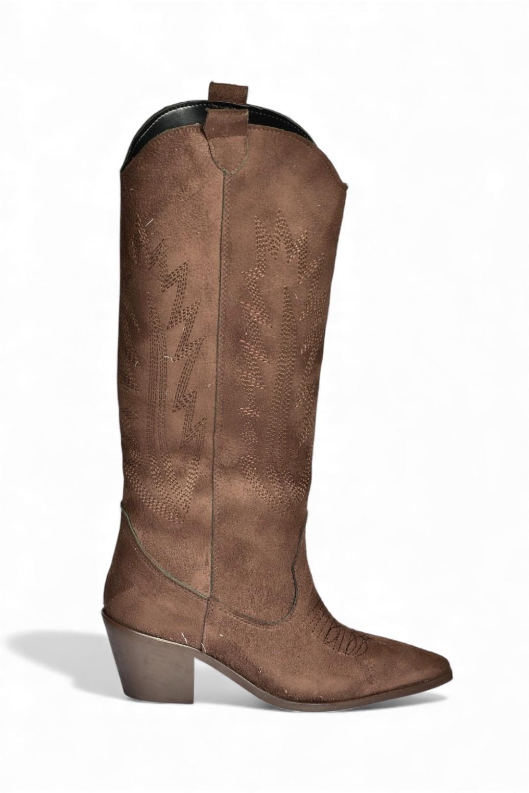 T267765202 Kahverengi Süet Kovboy Model Kadın Çizme