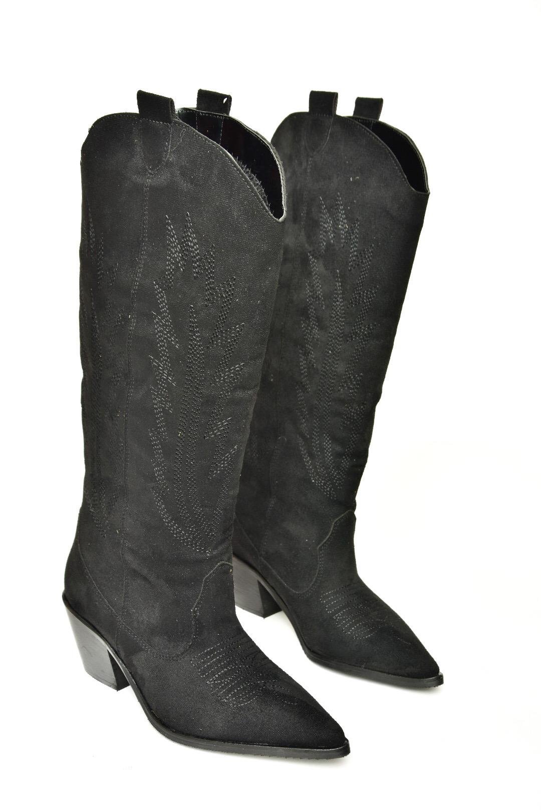 T267765202 Siyah Süet Kovboy Model Kadın Çizme