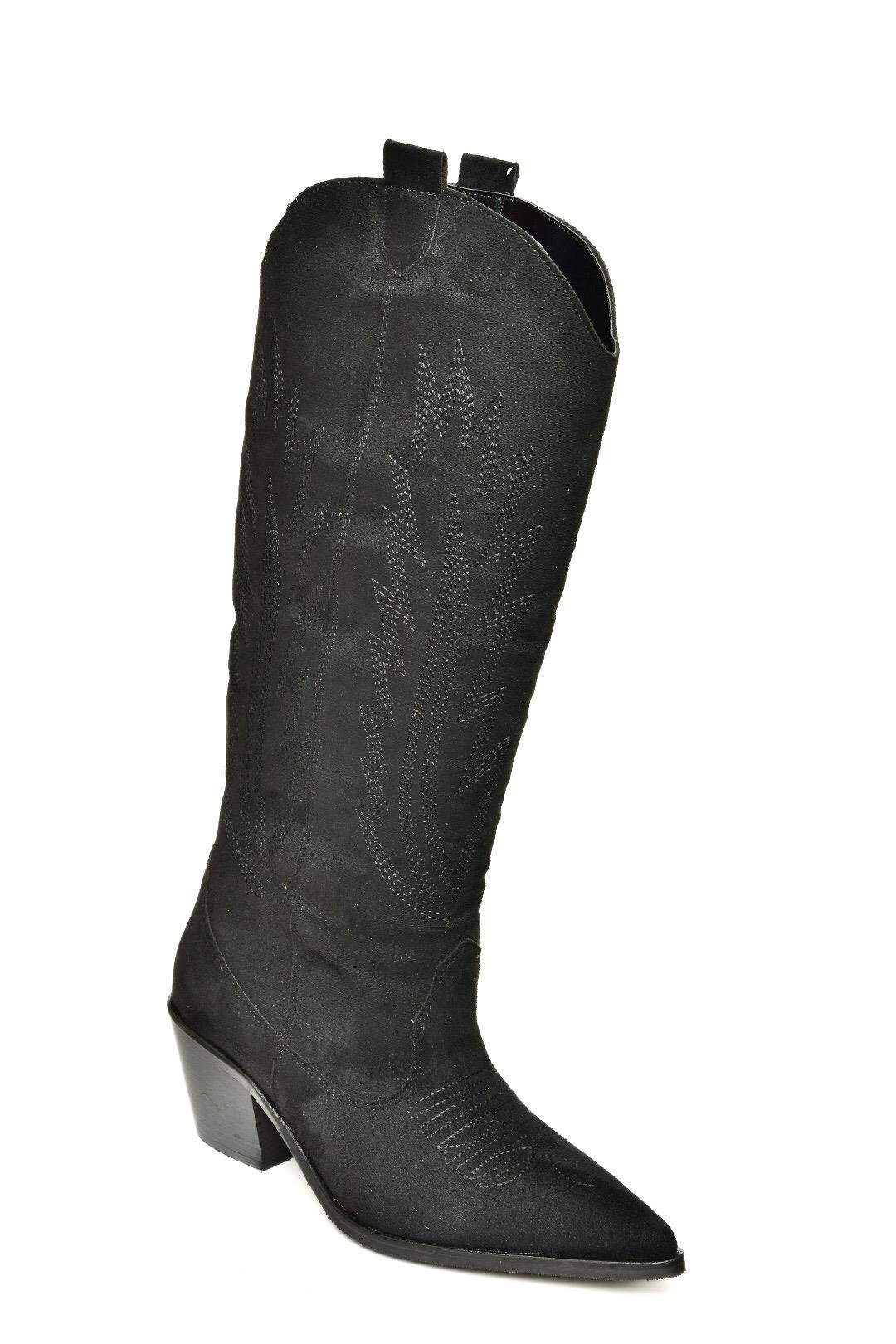 T267765202 Siyah Süet Kovboy Model Kadın Çizme