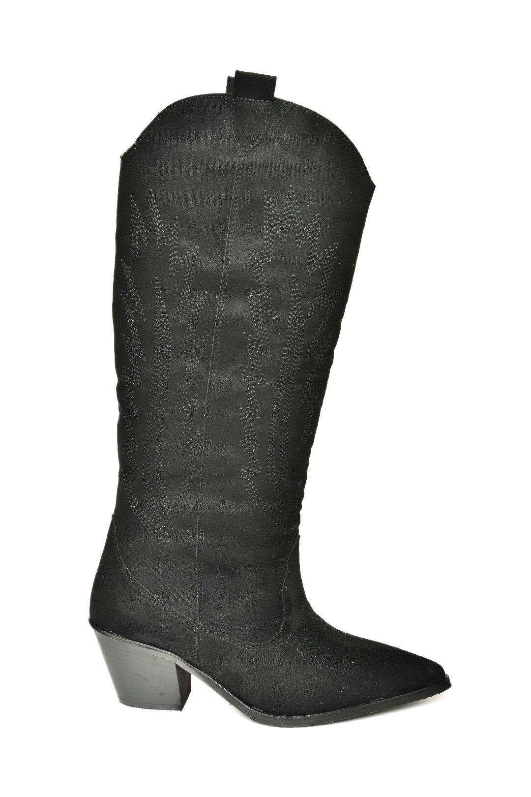T267765202 Siyah Süet Kovboy Model Kadın Çizme