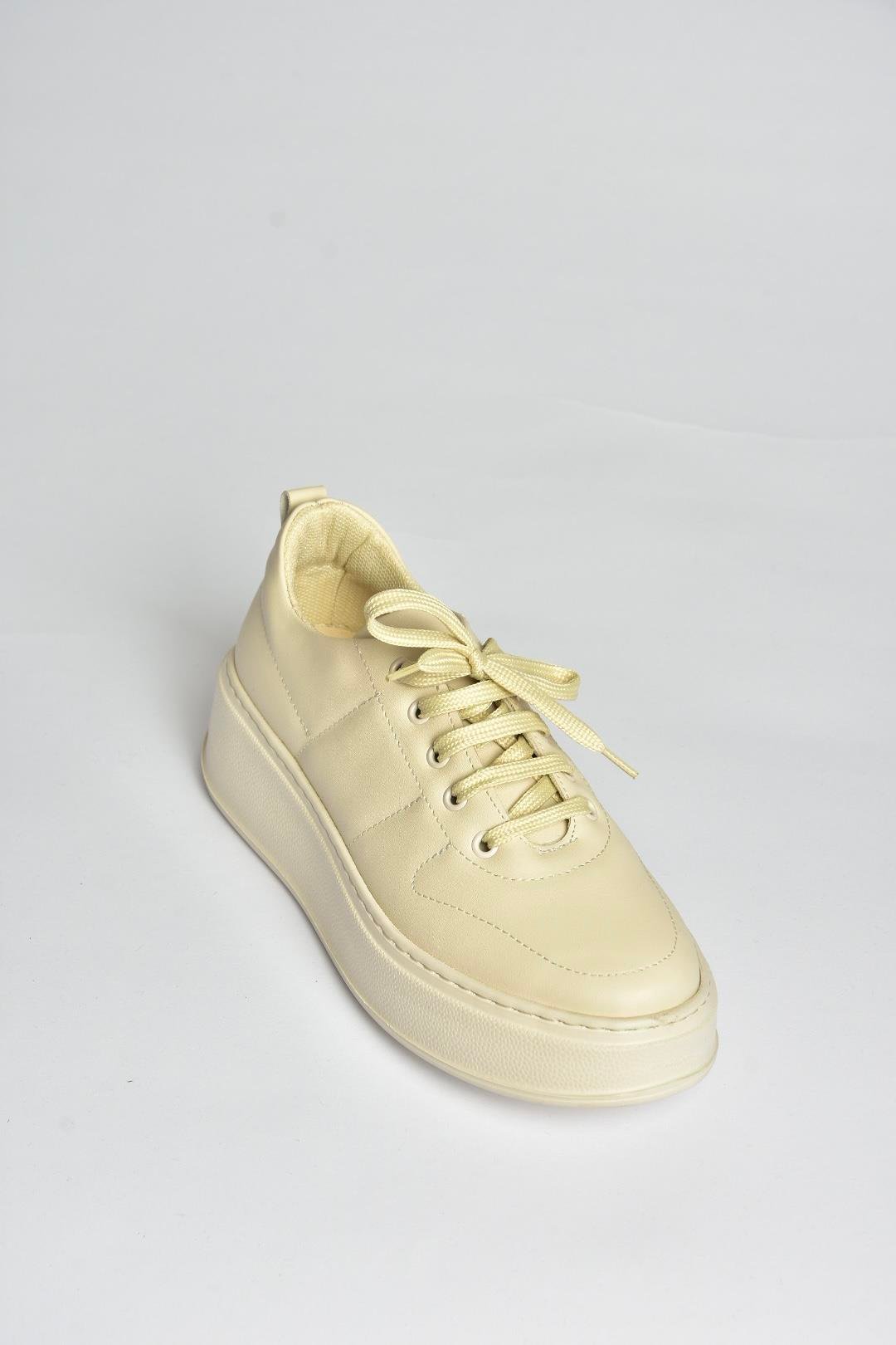 T274148309 Bej Kalın Tabanlı Bağcıklı Spor Ayakkabı Sneakers