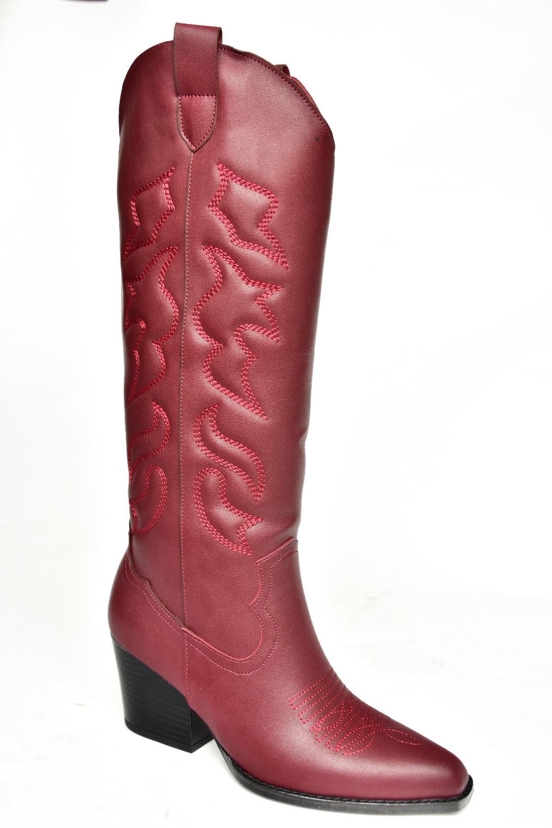T296815009 Bordo Kovboy Model Kadın Çizme