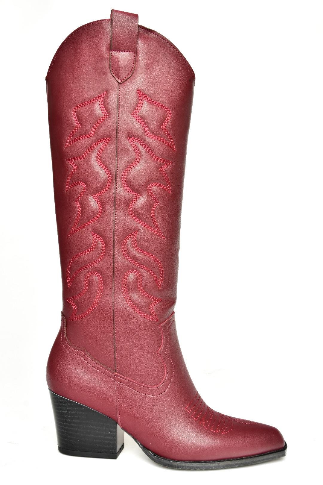 T296815009 Bordo Kovboy Model Kadın Çizme