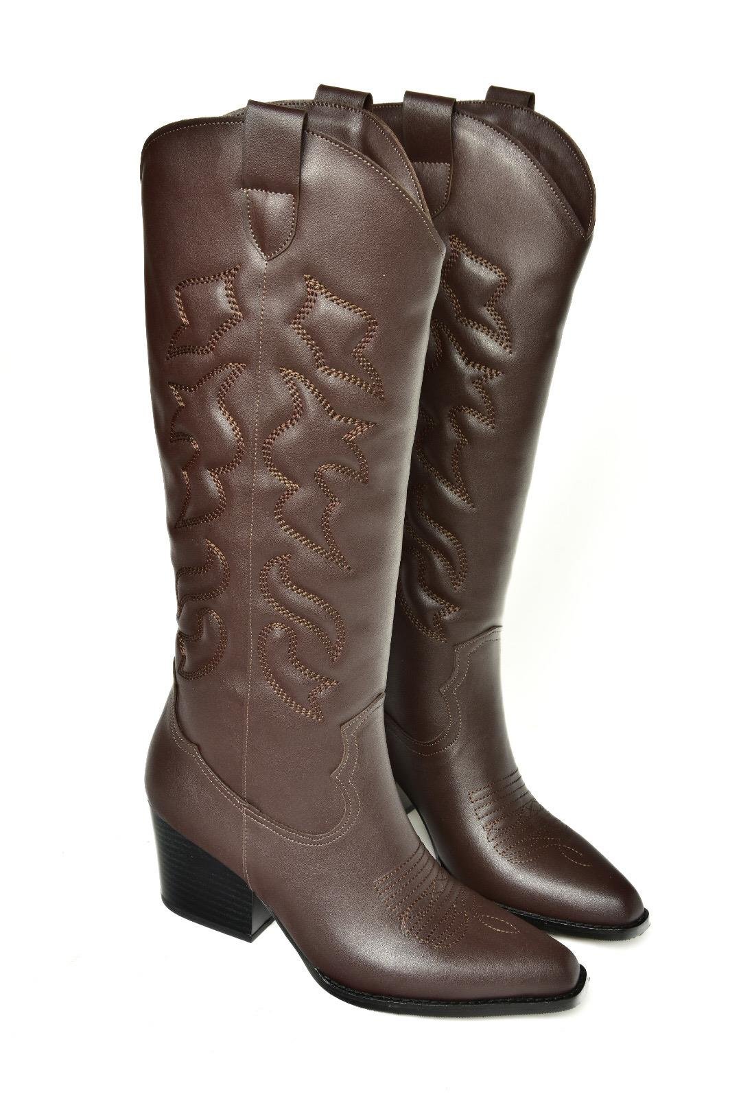 T296815009 Kahverengi Kovboy Model Kadın Çizme
