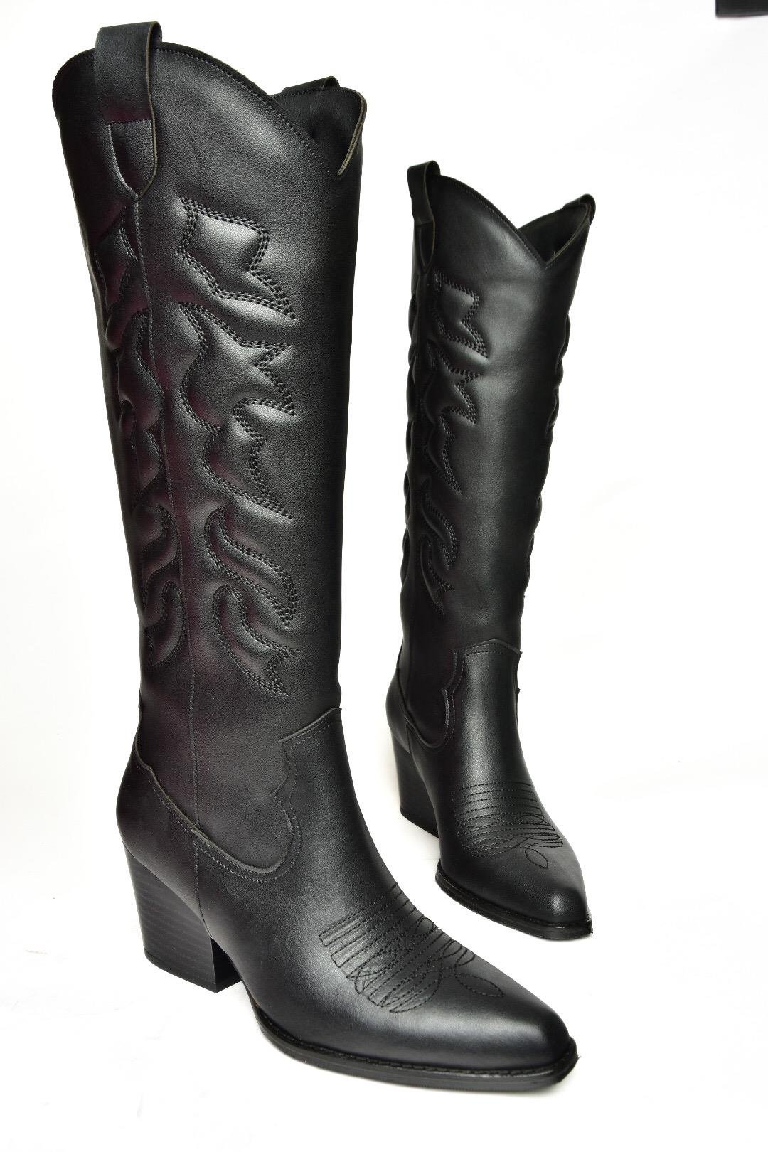 T296815009 Siyah Kovboy Model Kadın Çizme