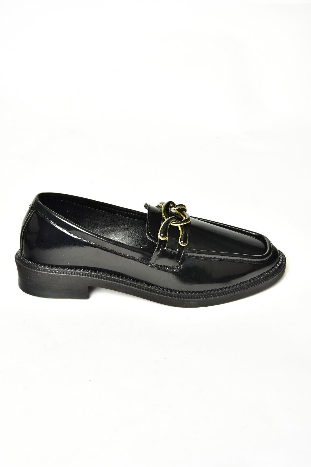 T314576408 Siyah Rugan Loafer Makosen Kadın Ayakkabı