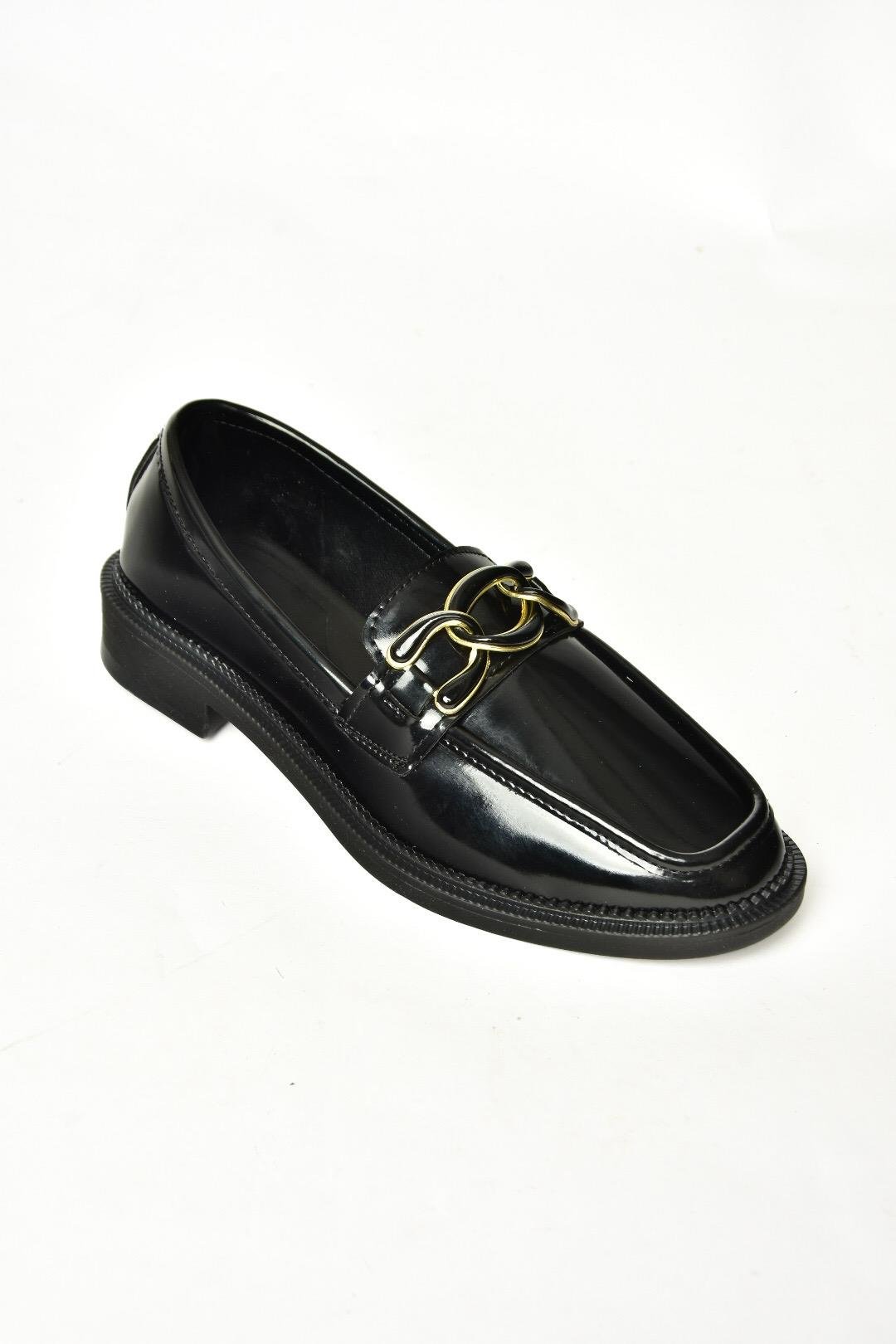T314576408 Siyah Rugan Loafer Makosen Kadın Ayakkabı