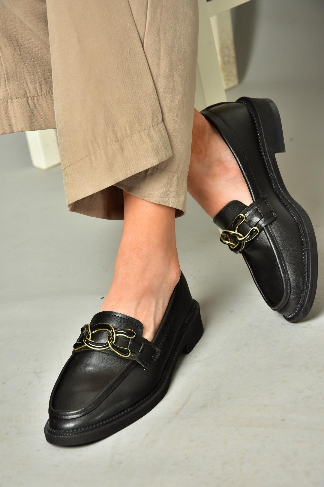 T314576409 Siyah Loafer Makosen Kadın Ayakkabı