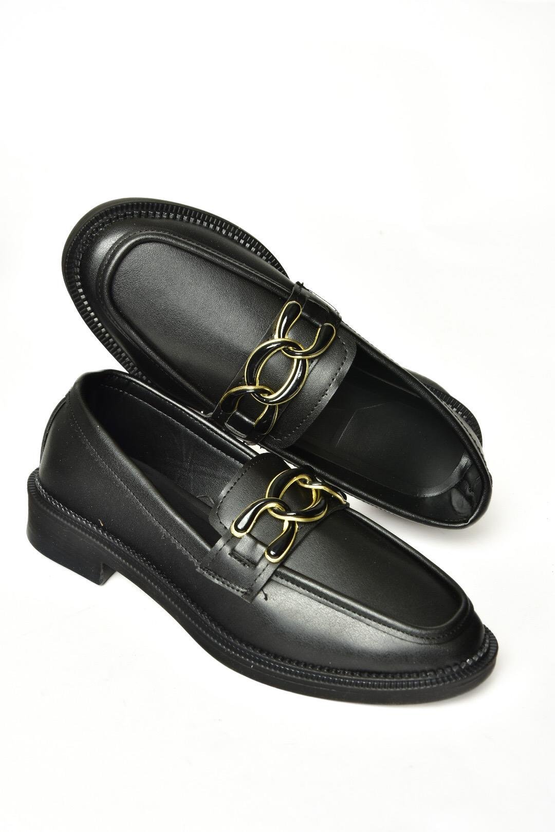 T314576409 Siyah Loafer Makosen Kadın Ayakkabı
