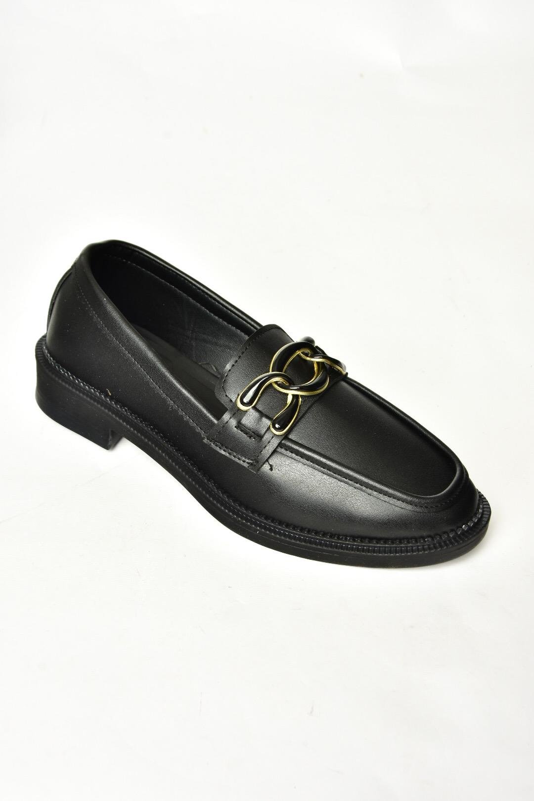 T314576409 Siyah Loafer Makosen Kadın Ayakkabı
