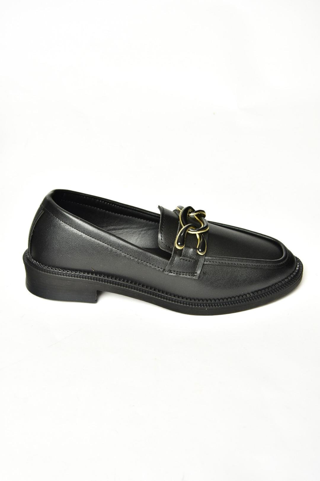T314576409 Siyah Loafer Makosen Kadın Ayakkabı