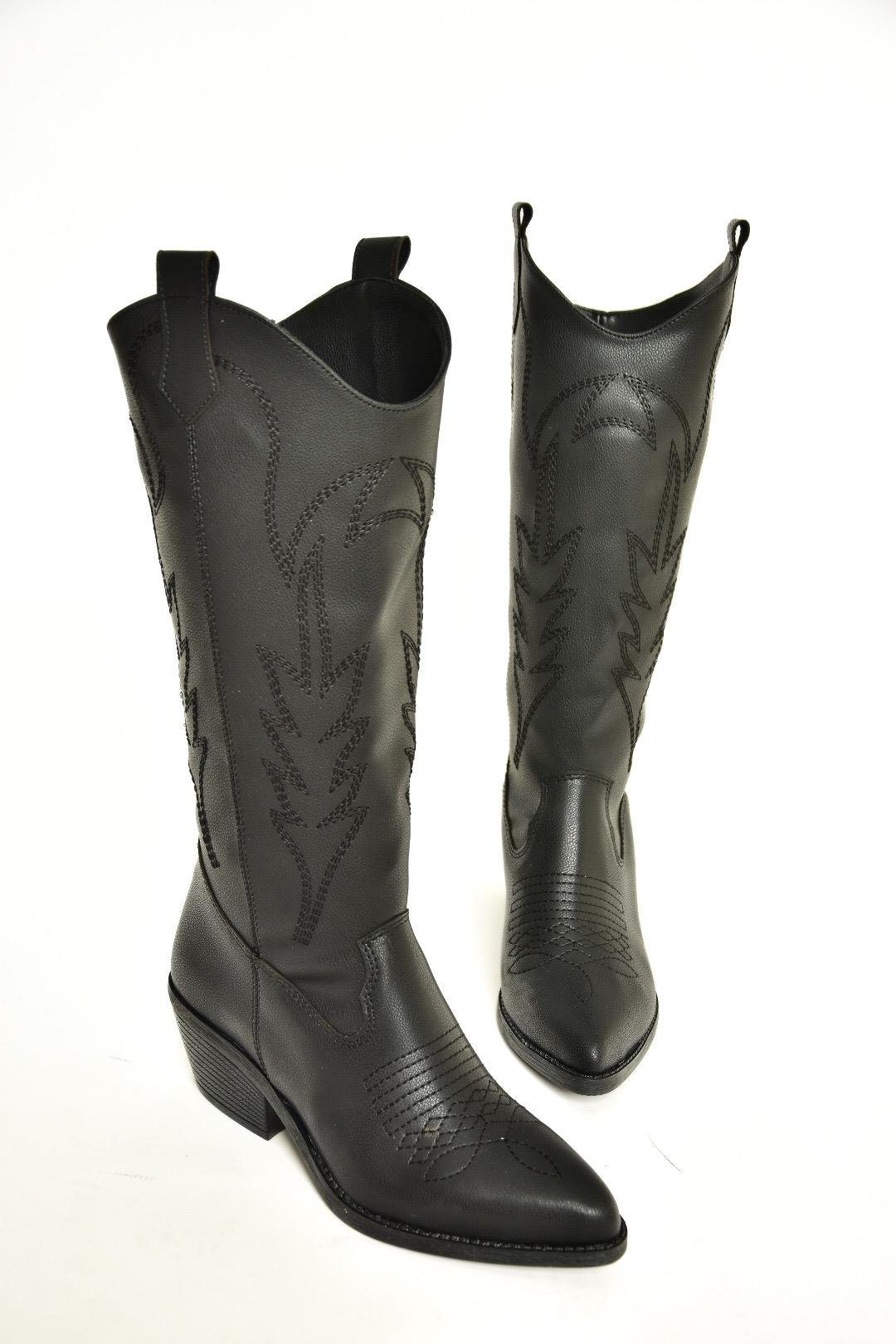 T404401209 Siyah Kovboy Model Kadın Çizme