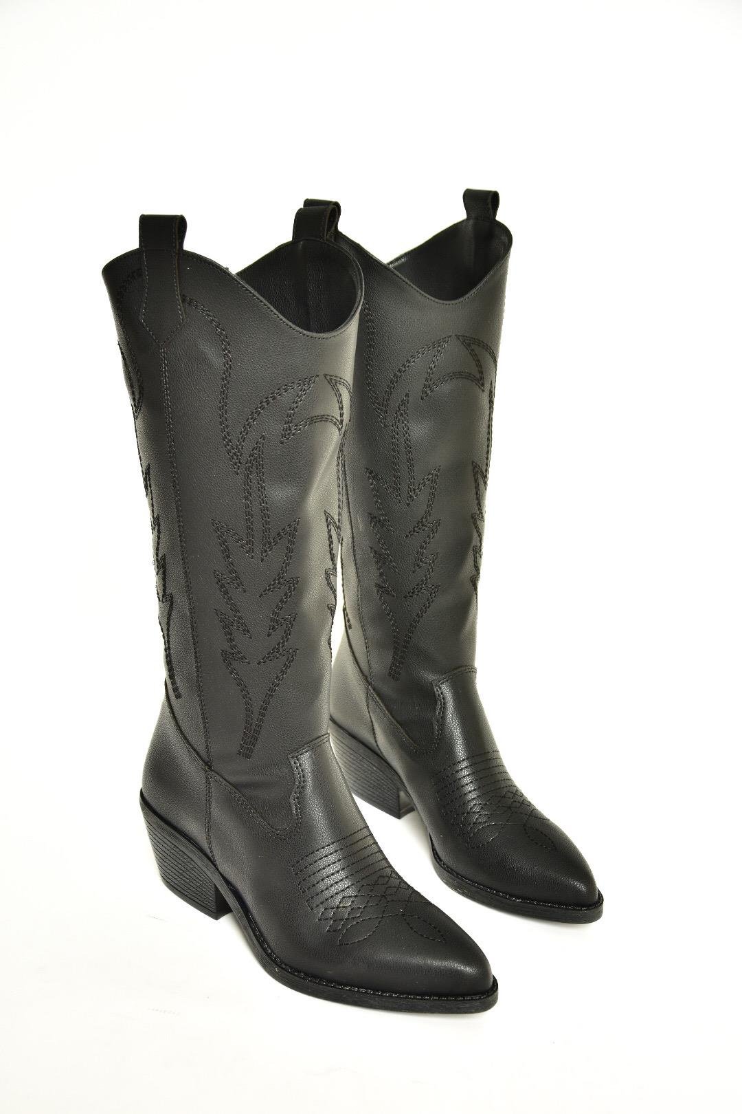 T404401209 Siyah Kovboy Model Kadın Çizme
