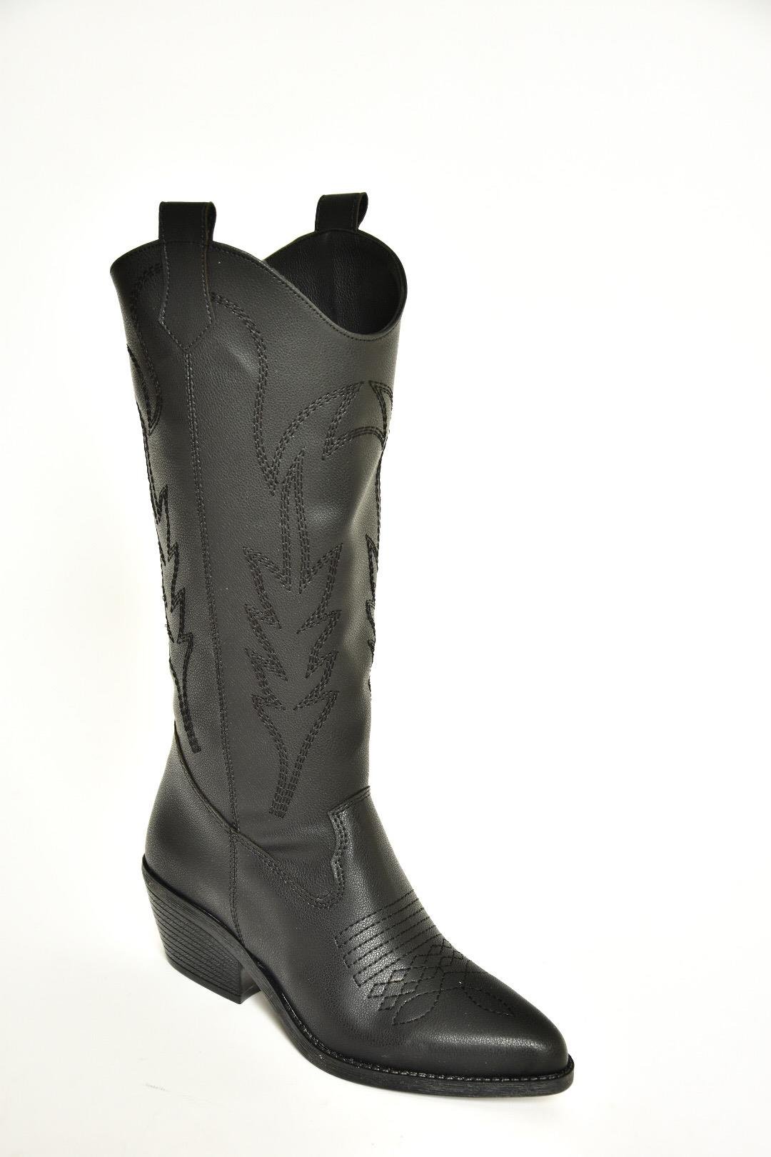 T404401209 Siyah Kovboy Model Kadın Çizme