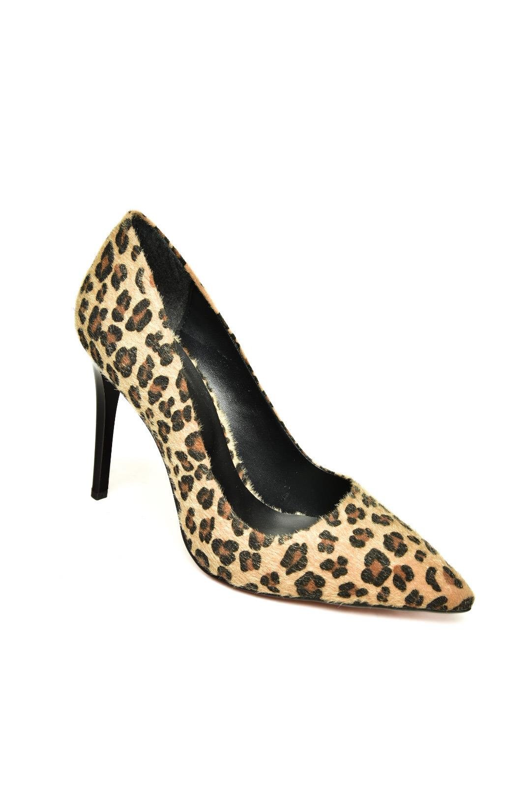 T676192002 Leopar Süet İnce Topuklu Kadın Stiletto
