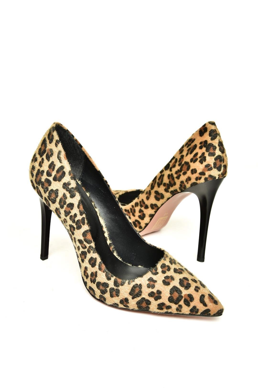 T676192002 Leopar Süet İnce Topuklu Kadın Stiletto