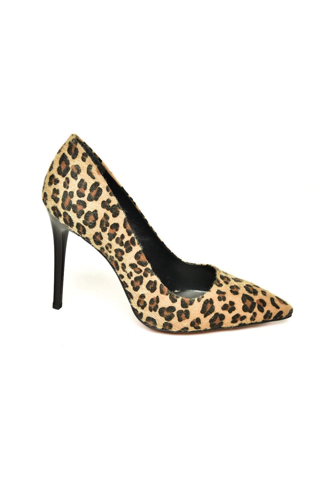 T676192002 Leopar Süet İnce Topuklu Kadın Stiletto