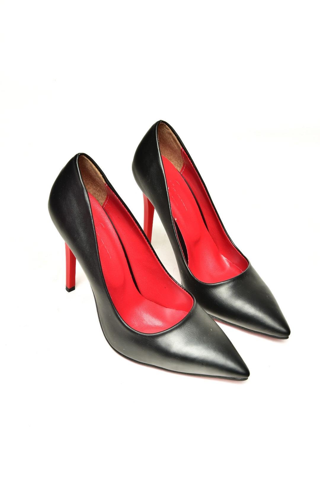 T676192009 Siyah/Kırmızı İnce Topuklu Kadın Stiletto