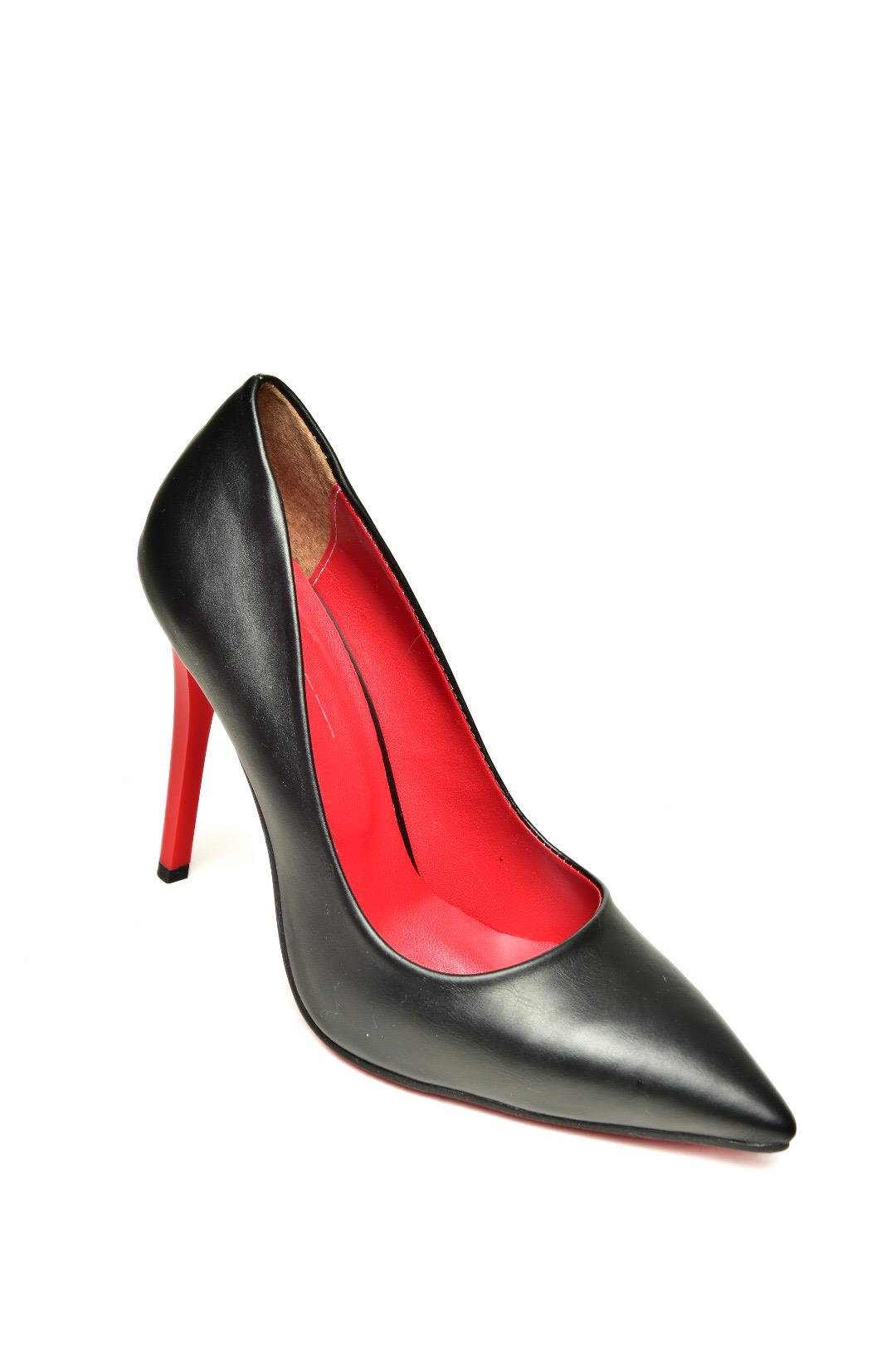 T676192009 Siyah/Kırmızı İnce Topuklu Kadın Stiletto